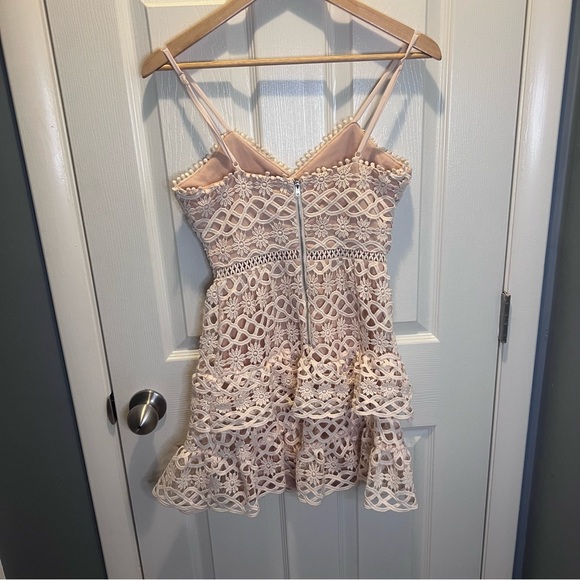 Lulus pale blush lace crotchet ruffle mini sleeveless dress - Picture 6 of 10